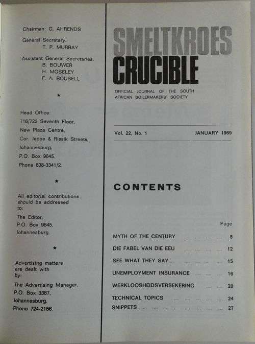 The Crucible vol 22 January 1969 (SA Boilermakers` society)
