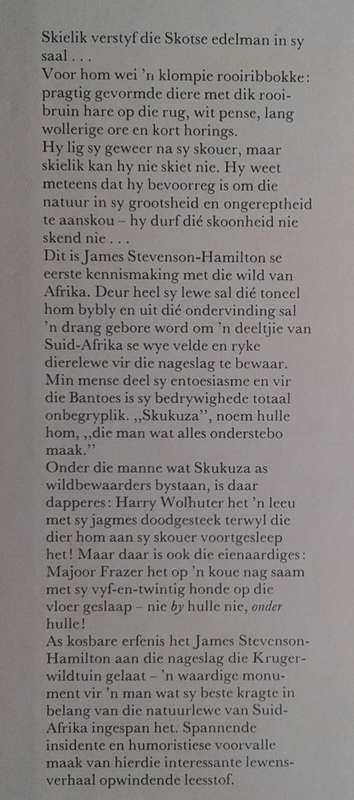 Skukuza die verhaal van James Stevenson-Hamilton en die Kruger-wildtuin deur David Tattersall