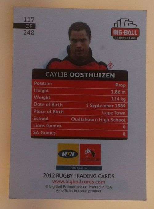 Calib Oosthuizen trading card
