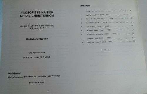 Filoofiese kritiek op die Christendom (leesboek vir die kursuseenheid filosofie) 1989