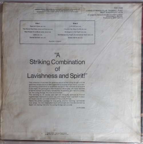Living strings plus trumpet play Bert Kaempfert hits LP