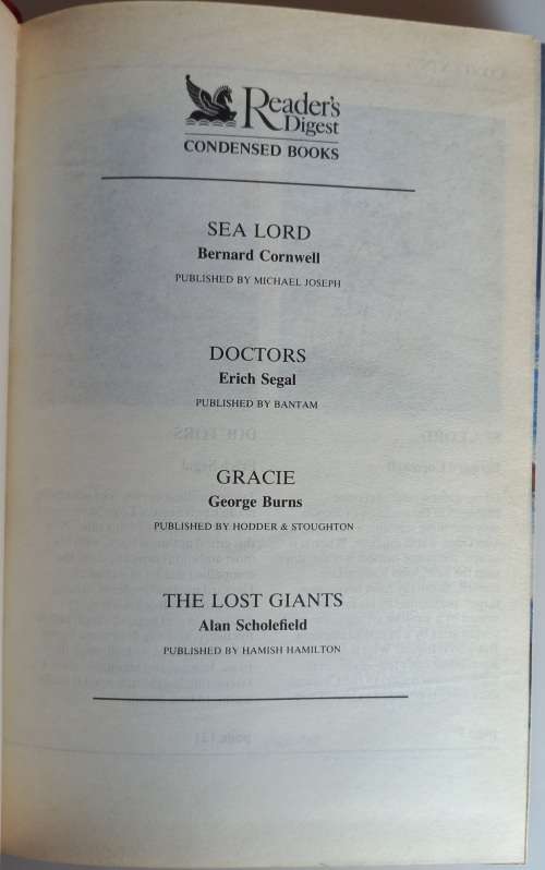 Reader`s digest condensed book: Sea lord, Doctors, Gracie, The lost giants