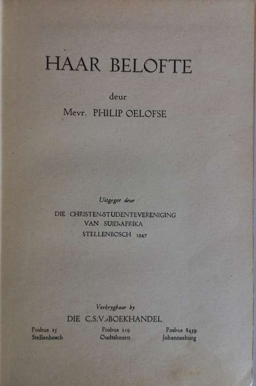 Haar belofte deur mevr Philip Oelofse