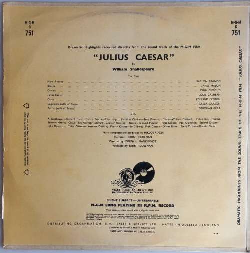 MGM Film Julius Caesar LP - 33 1/3 RPM LP