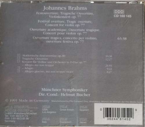J Brahms: Festival overture, Tragic overture cd