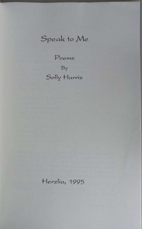 Speak to me poems by Solly Harris