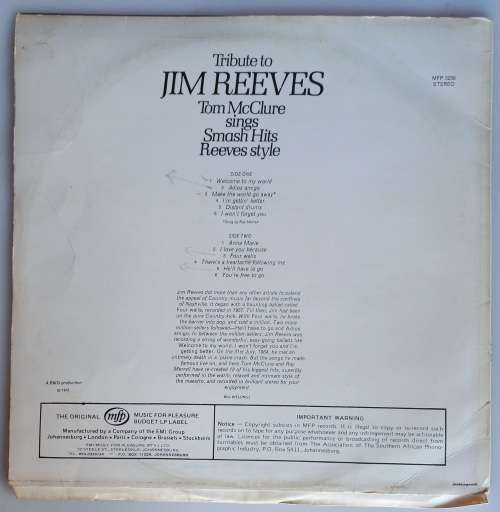 Tribute to Jim Reeves LP