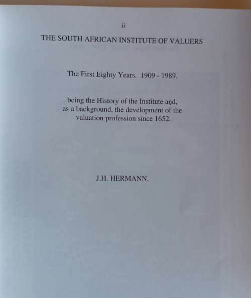 The South African Institude of Valuers, The first eighty years 1909-1989