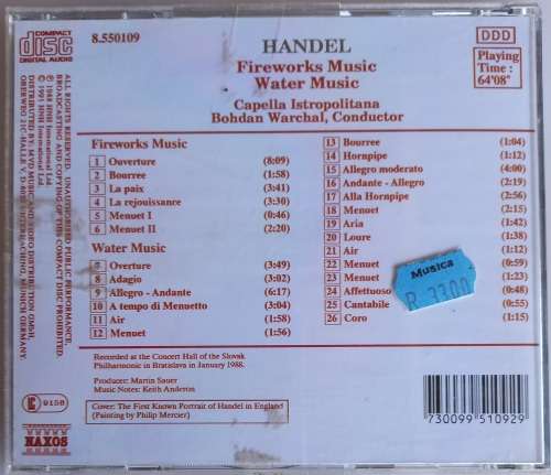 Handel Fireworks music cd
