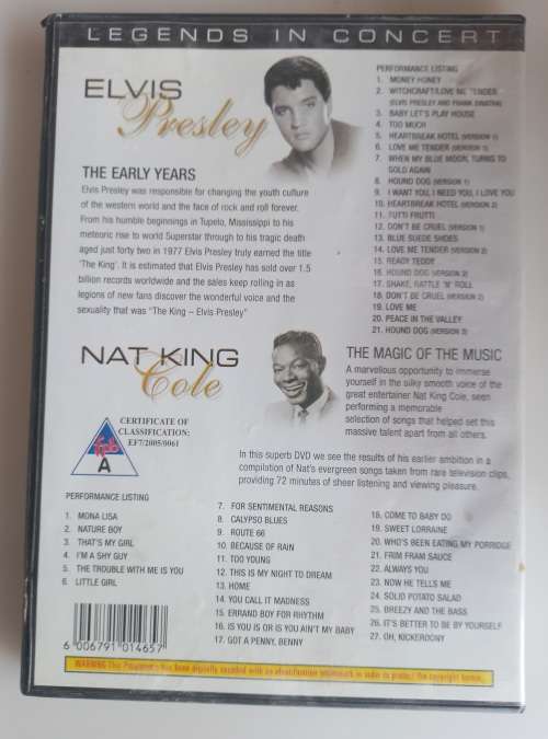 Legends in concert: Elvis Presley and Nat King cole 2dvd