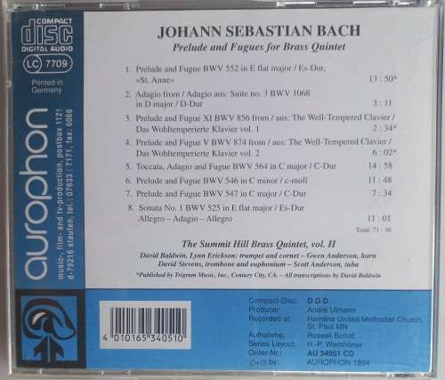 Johann Sebastian Bach - Prelude and fugues for brass quintet cd