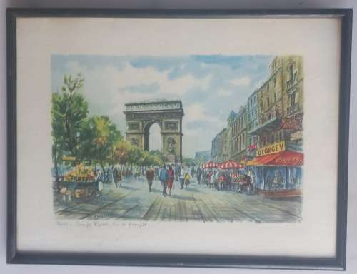 Vintage Paris Champs Elysees Arc de Triomphe print