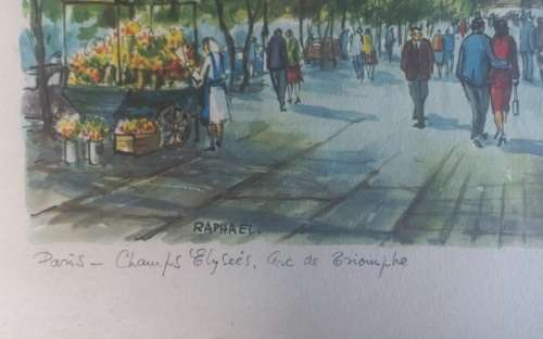 Vintage Paris Champs Elysees Arc de Triomphe print