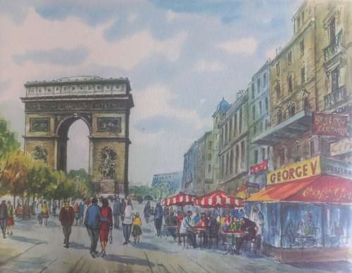 Vintage Paris Champs Elysees Arc de Triomphe print