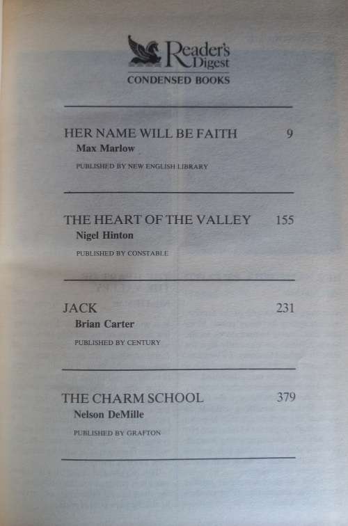 Reader`s digest condensed book: Her name will be faith, The heart of the valley, Jack