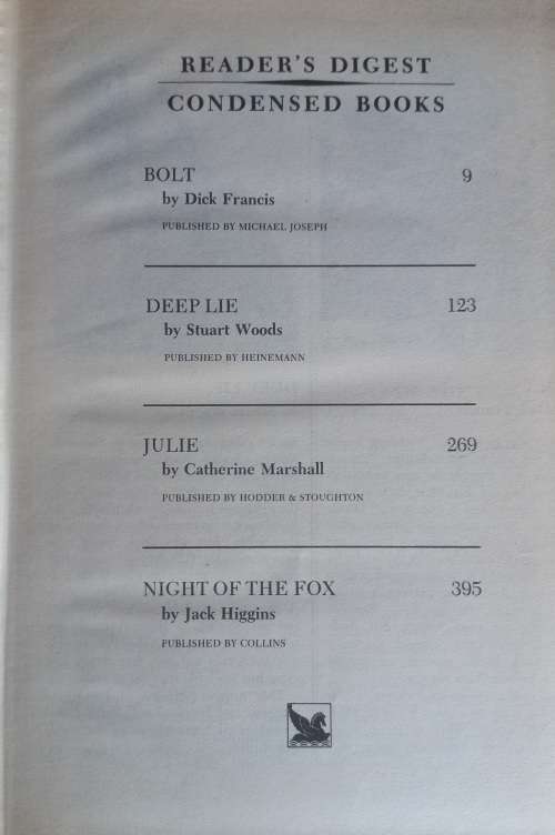 Reader`s digest condensed book: Bolt, Deep lie, Julie, Night of the fox