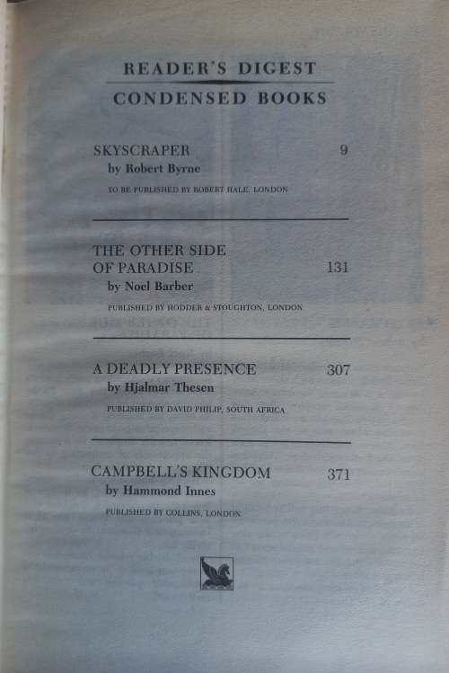Reader`s digest condensed book: Skyscraper, The other side of paradise, A deadly presence