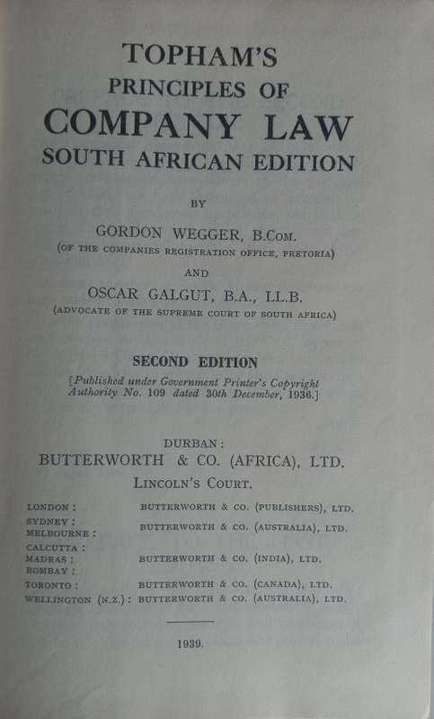 Topham`s South African company law 1939