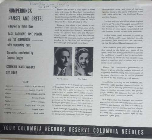 Vintage Humperdinck`s Hansel and Gretel 4 LP set - Basil Rathbone