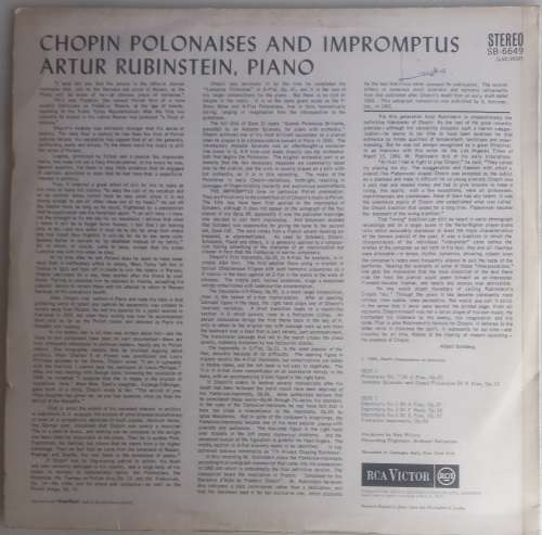 Rubinstein plays Chopin Polonaises & Impromptus LP
