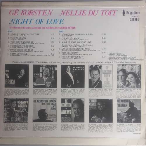Ge Korsten, Nellie du Toit - Night of love LP