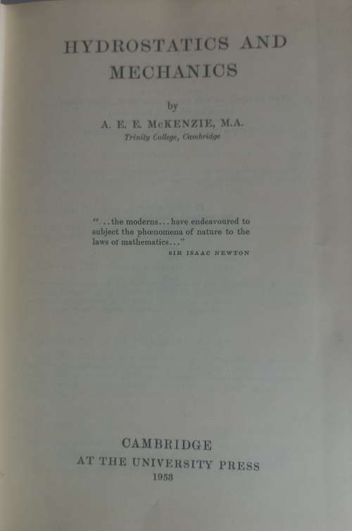 Hydrostatics and mechanics by AEE McKenzie 1953