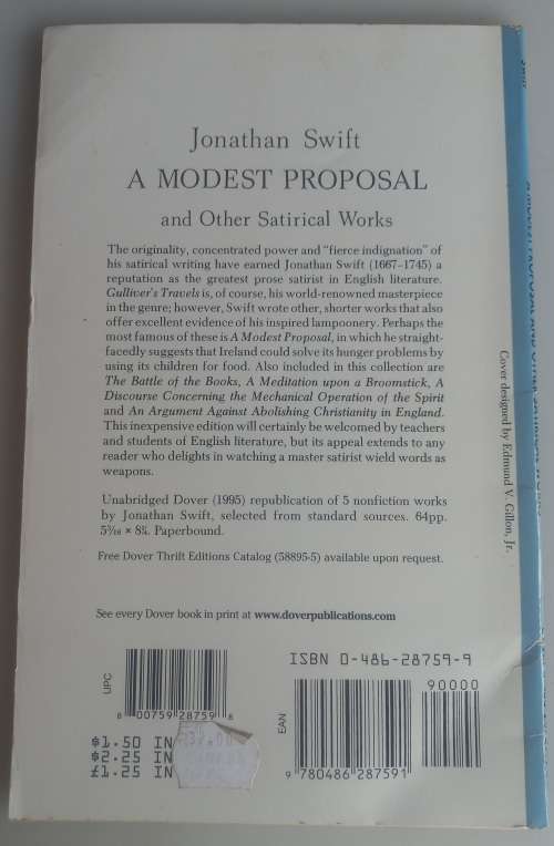 A modest proposal and other satirical works by Jonathan Swift