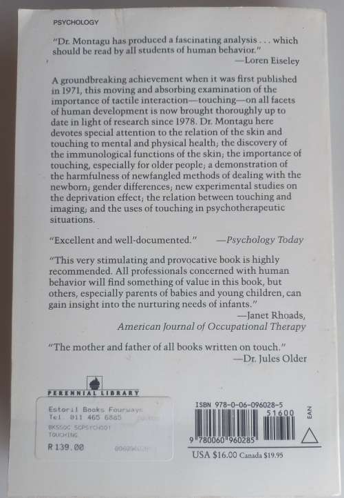 Touching, the human significance of the skin by Ashley Montagu
