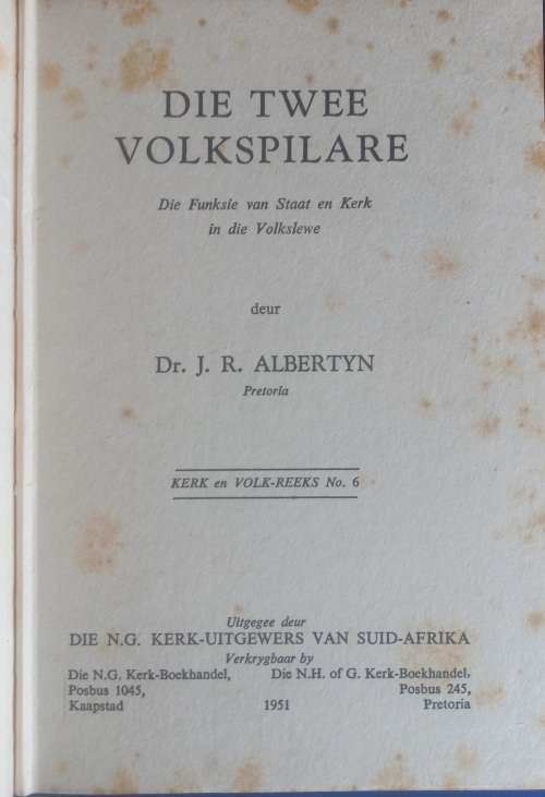 Die twee volkspilare deur dr JR Albertyn