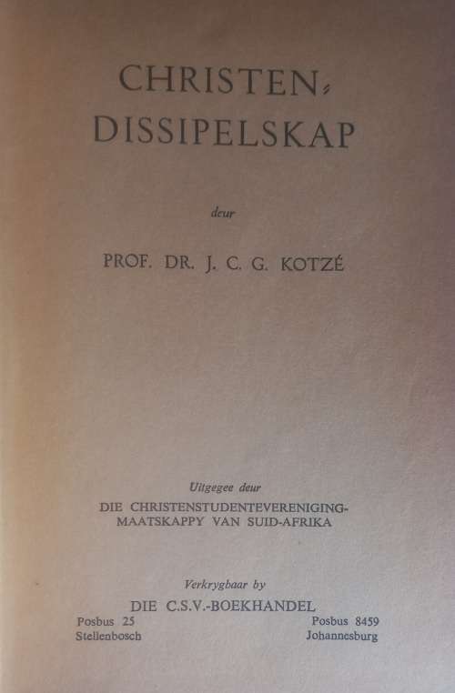 Christen dissipelskap deur prof dr JCG Kotze
