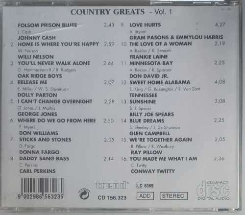 Country greats vol 1 cd