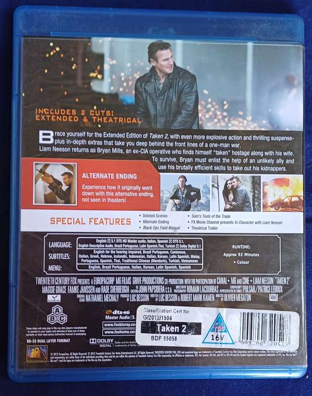 Taken 2 blue ray dvd