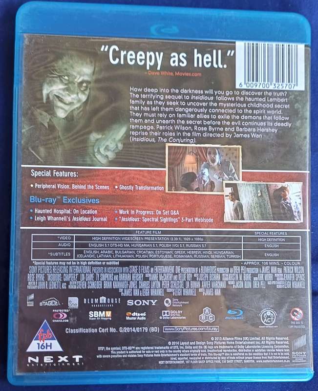 Insidious chaper 2 blue ray dvd