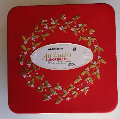 Woolworths all-butter shortbread tin