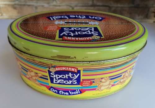 Baumann`s sporty bears savingsbank tin