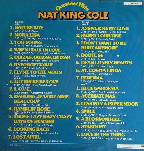 Greatest hits Nat King Cole double LP