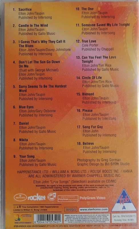 Elton John Love Songs VHS