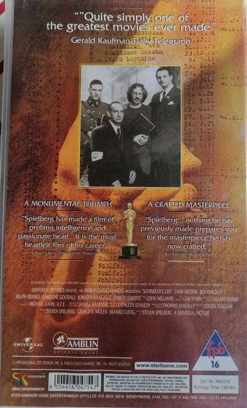 Schindler`s list VHS