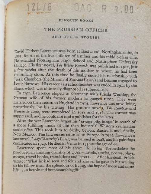 The Prussian officer and other stories by DH Lawrence