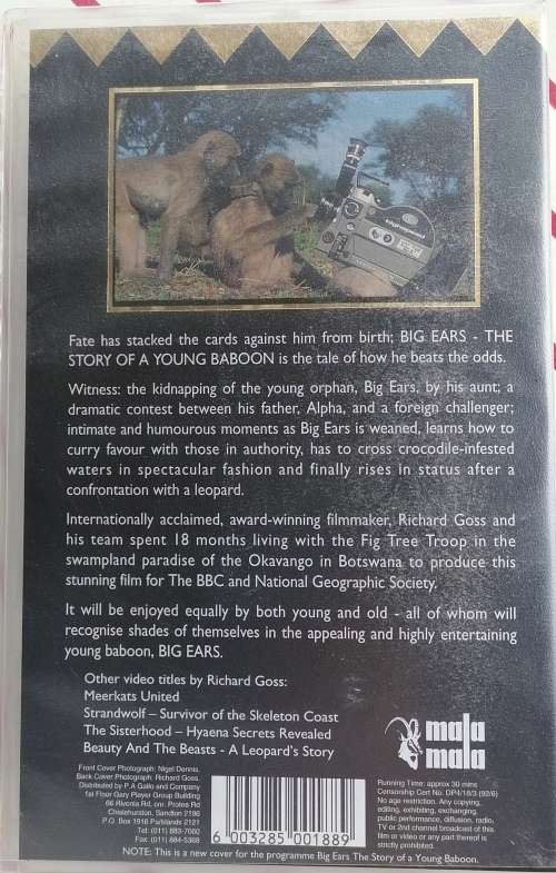 Big ears, the story of a young baboon VHS