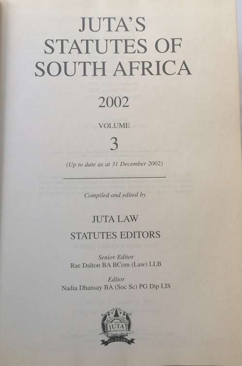 Juta`s statutes of South Africa 2002