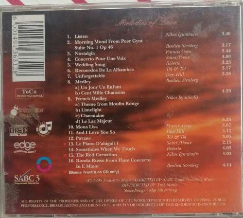 Melodies of love Unforgettable Instrumentals cd