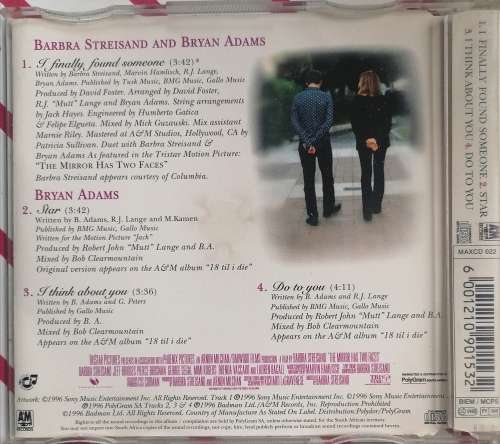 Barbra Streisand and Bryan Adams I finally found someone cd