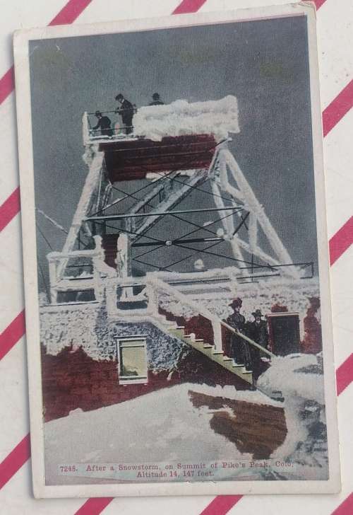 Vintage postcard: After a snowstorm on summit of Pike`s Peak