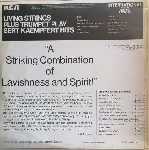 Living Strings plus trumpet play Bert Kaempfert hits LP