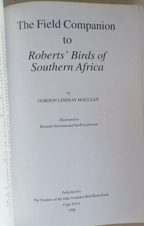 Field companion to Roberts birds of Southern Africa