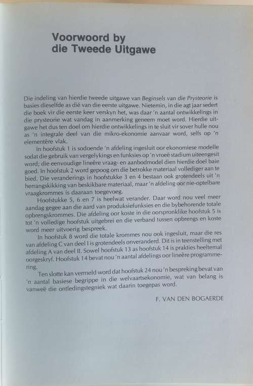 Beginsels van die prysteorie deur F van den Bogaerde