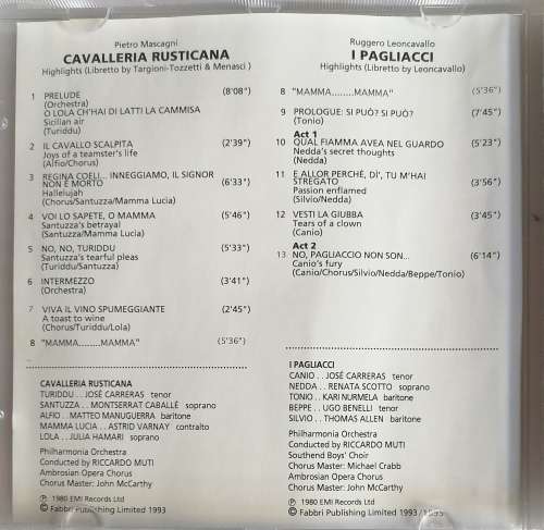 Discovering opera: Cavalleria Rusticana and Pagliacci cd