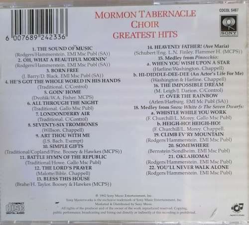 Mormon tabernacle choir - Greatest hits cd