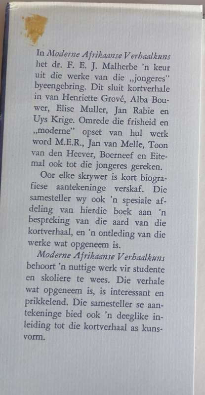Moderne Afrikaanse verhaalkuns deur dr FEJ Malherbe